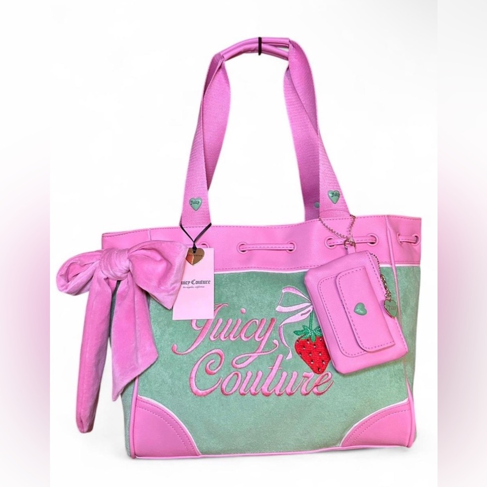 Juicy Couture “Retro Strawberry” Daydreamer Tote, green/pink